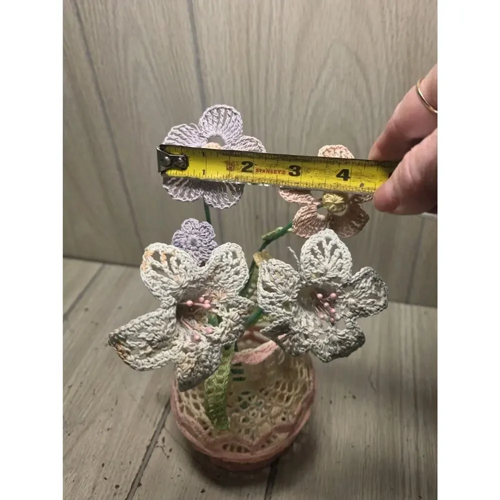 Vtg Crocheted Vase With Pastel Flowers Handmade Heritage Boho Cottagecore Read